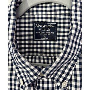 Abercrombie & Fitch Mens XL Blue & White Gingham Plaid Button Down Long Sleeve